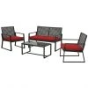 Allen + Roth Ainsley 4-Piece Steel Frame Patio Conversation Set with Niuchen Fabric Cushions - Red and Black -STYLE SELECTIONS Online Shop 20235174 L