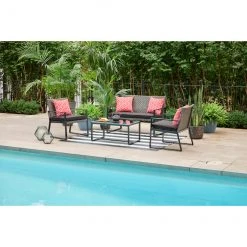 Allen + Roth Ainsley 4-Piece Steel Frame Patio Conversation Set with Niuchen Fabric Cushions - Red and Black -STYLE SELECTIONS Online Shop 20235174d L
