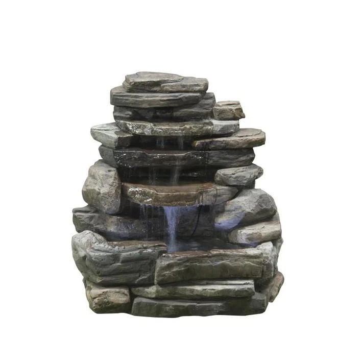 Style Selections Rock Wall Garden Fountain with LED Lighting - 29.13-in - Cement - Brown 3 Style Selections Rock Wall Garden Fountain with LED Lighting - 29.13-in - Cement - Brown