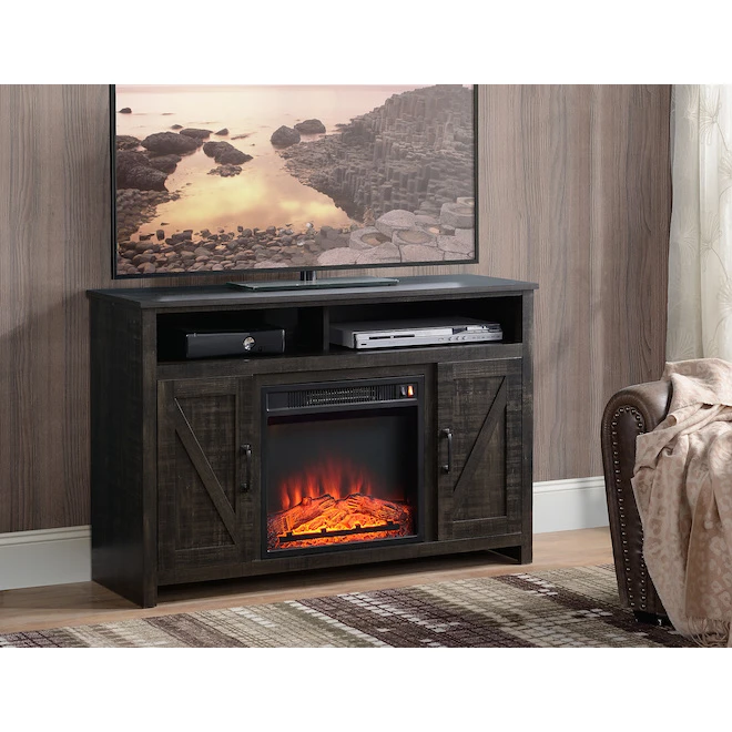 Style Selections Fluda TV Stand with Electric Fireplace - Barn Doors - Brown 5 Style Selections Fluda TV Stand with Electric Fireplace - Barn Doors - Brown - Image 3