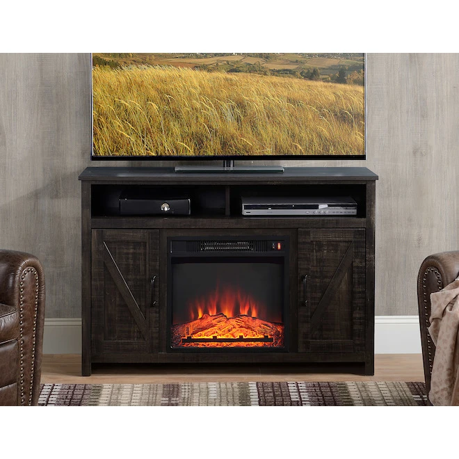 Style Selections Fluda TV Stand with Electric Fireplace - Barn Doors - Brown 6 Style Selections Fluda TV Stand with Electric Fireplace - Barn Doors - Brown - Image 4