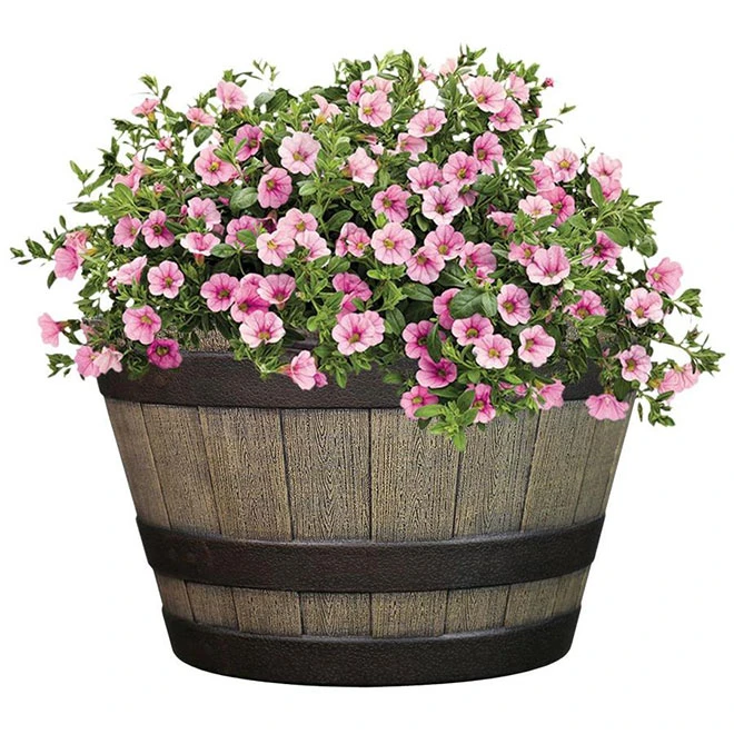 Style Selections Flower Barrel - Resin - Garden Party - 14.6" - Brown 4 Style Selections Flower Barrel - Resin - Garden Party - 14.6" - Brown - Image 2