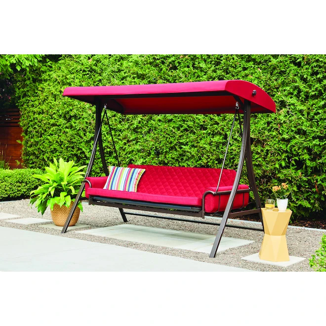 Style Selections Futon Swing - 3-Person - 8-ft - Steel/Polyester - Red/Brown 4 Style Selections Futon Swing - 3-Person - 8-ft - Steel/Polyester - Red/Brown - Image 2