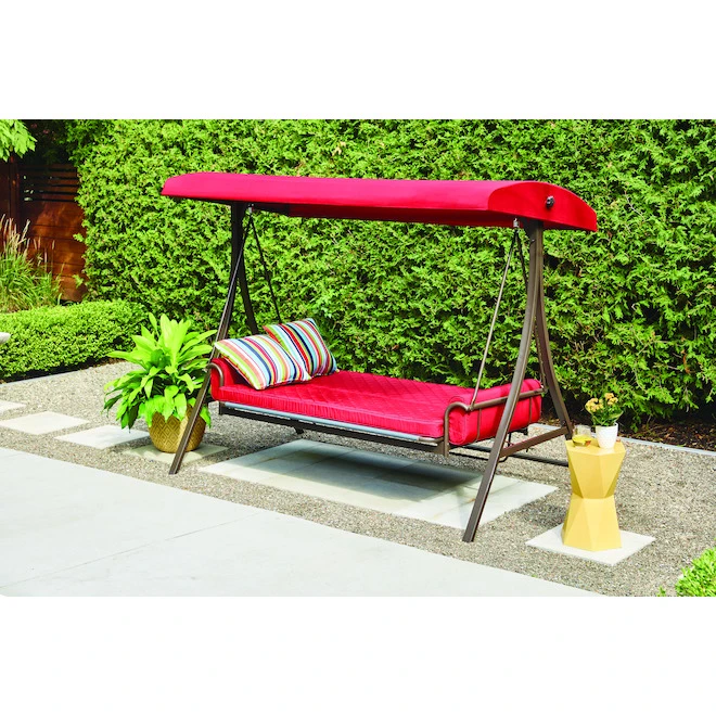 Style Selections Futon Swing - 3-Person - 8-ft - Steel/Polyester - Red/Brown 5 Style Selections Futon Swing - 3-Person - 8-ft - Steel/Polyester - Red/Brown - Image 3