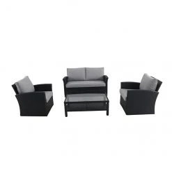 Style Selections Matheson Outdoor Conversation Set - 4 Pieces - Resin and Steel Frame - Black/Grey