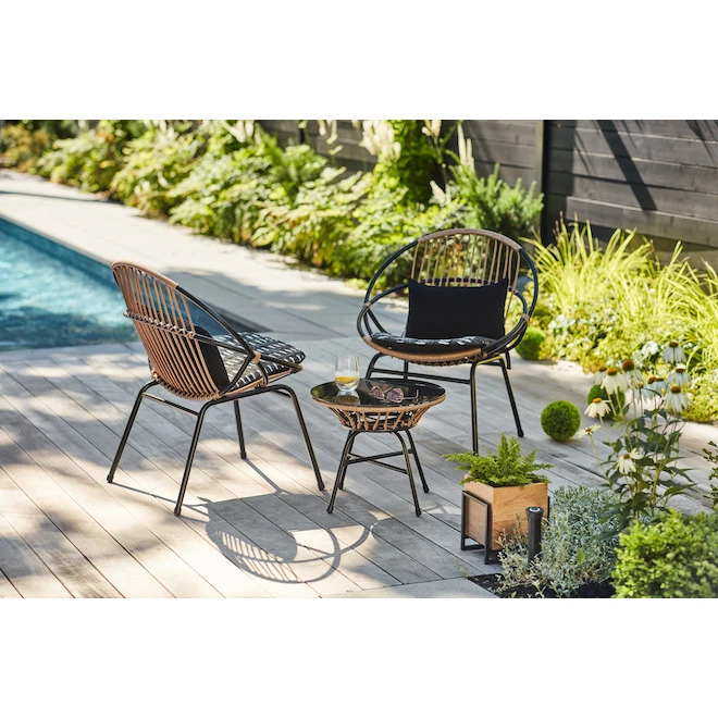 Style Selections Archer Conversation Set - 3 Pieces - Steel and Wicker - Black/ Grey 4 Style Selections Archer Conversation Set - 3 Pieces - Steel and Wicker - Black/ Grey - Image 2